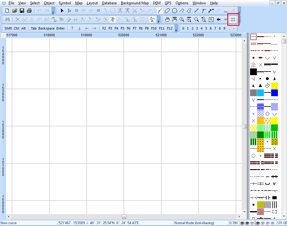 Gray screen grid with grid distance of 100m